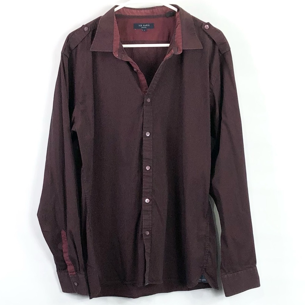 Ted Baker striped maroon black button front Shirt men’s size xxl